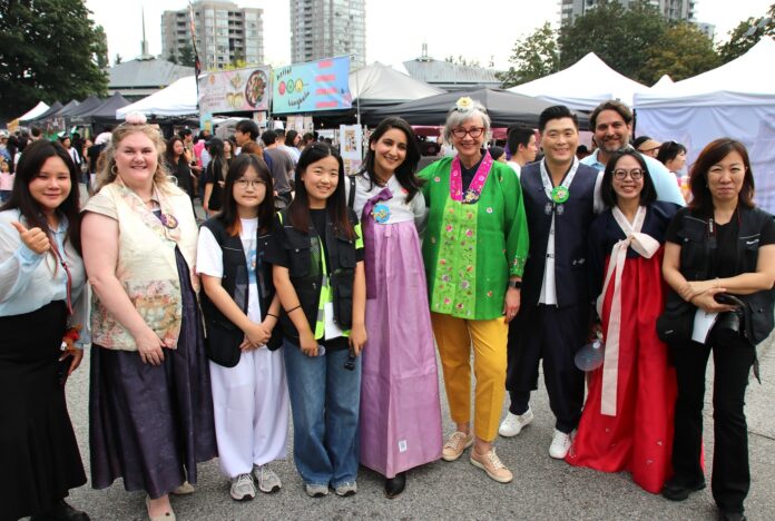 MLA Jennifer Blatherwick MLA Paul Choi MLA Rohini Arora and MLA Jennifer Whiteside all wearing Hanbok traditional Korean clothing