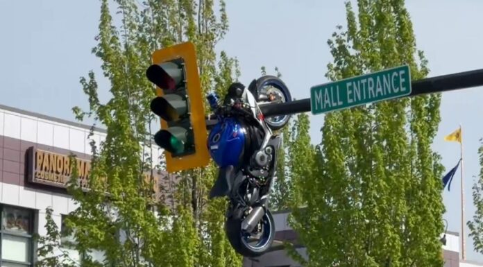 Delta crash leaves motorcycle on traffic light pole; watch the sequence (Sunday update)