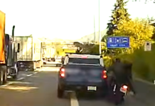 Passing on the shoulder is illegal, and a video shows the consequences
