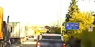 Passing on the shoulder is illegal, and a video shows the consequences
