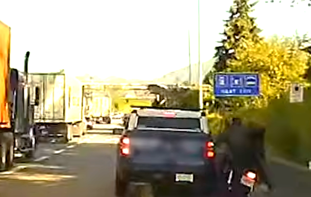 Passing on the shoulder is illegal, and a video shows the consequences