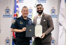 Moti Johal honoured by Surrey Police for heroic save of autistic child