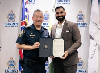 Moti Johal honoured by Surrey Police for heroic save of autistic child
