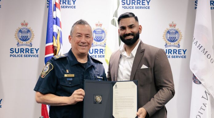Moti Johal honoured by Surrey Police for heroic save of autistic child