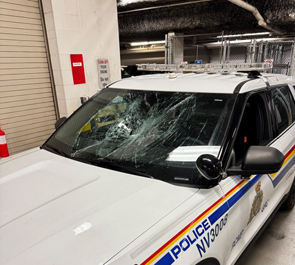 Police vehicle damaged during incident at Lonsdale Quay in North Vancouver