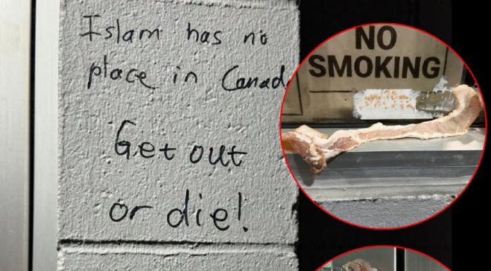 Surrey’s Fleetwood Islamic Center vandalized with hateful graffiti, pieces of raw bacon (update)