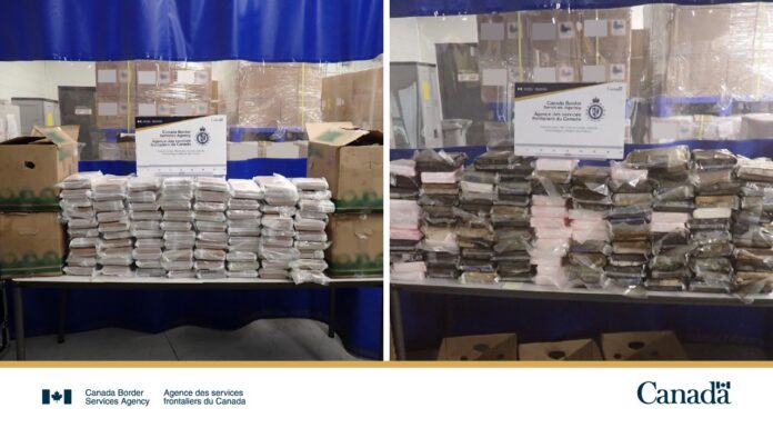 Over 215 kg of cocaine seized from two commercial trucks at Coutts in Alberta