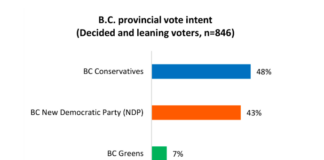 BC Conservatives 48%, BC NDP 43%, BC Greens 7%: Angus Reid poll